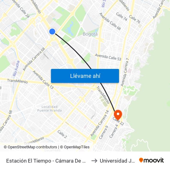 Estación El Tiempo - Cámara De Comercio De Bogotá (Ac 26 - Kr 68b Bis) to Universidad Jorge Tadeo Lozano map