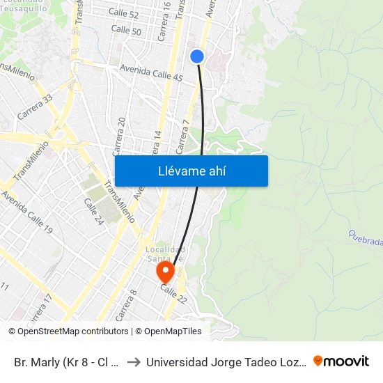 Br. Marly (Kr 8 - Cl 48) to Universidad Jorge Tadeo Lozano map