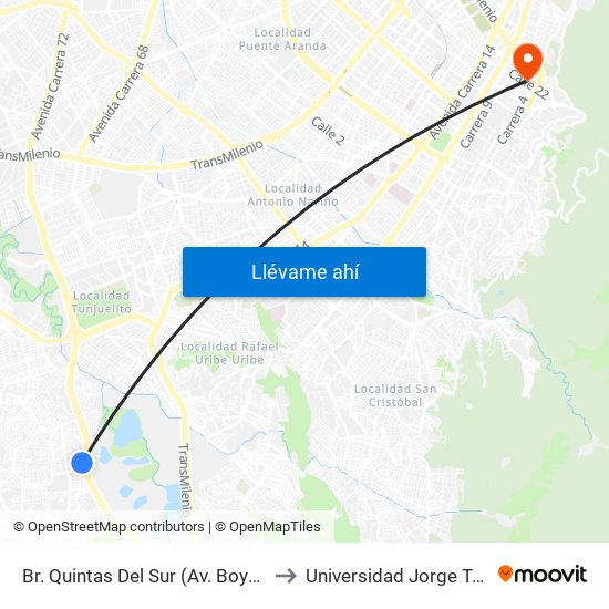 Br. Quintas Del Sur (Av. Boyacá - Cl 70b Sur) to Universidad Jorge Tadeo Lozano map