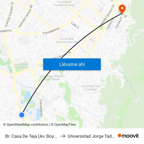 Br. Casa De Teja (Av. Boyacá - Kr 15) to Universidad Jorge Tadeo Lozano map