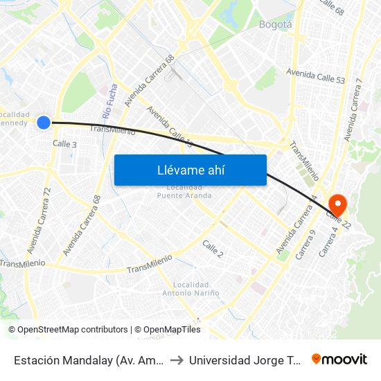 Estación Mandalay (Av. Américas - Kr 73c) to Universidad Jorge Tadeo Lozano map