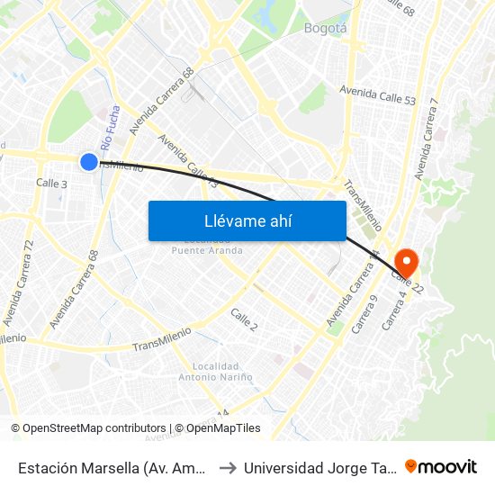 Estación Marsella (Av. Américas - Kr 69b) to Universidad Jorge Tadeo Lozano map