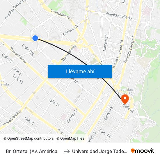 Br. Ortezal (Av. Américas - Tv 39) to Universidad Jorge Tadeo Lozano map