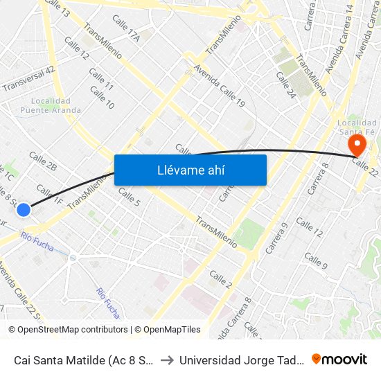 Cai Santa Matilde (Ac 8 Sur - Kr 32d) to Universidad Jorge Tadeo Lozano map