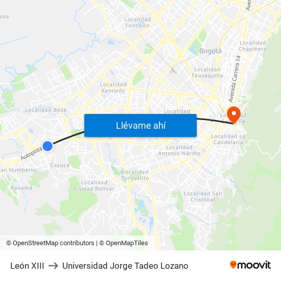 León XIII to Universidad Jorge Tadeo Lozano map