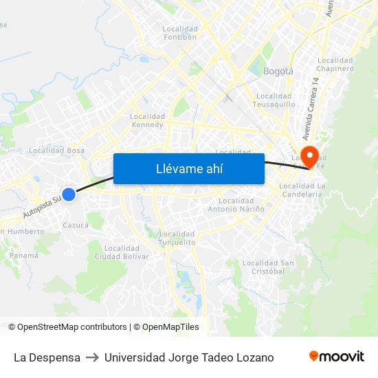 La Despensa to Universidad Jorge Tadeo Lozano map
