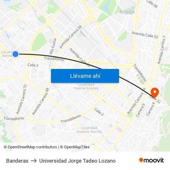 Banderas to Universidad Jorge Tadeo Lozano map