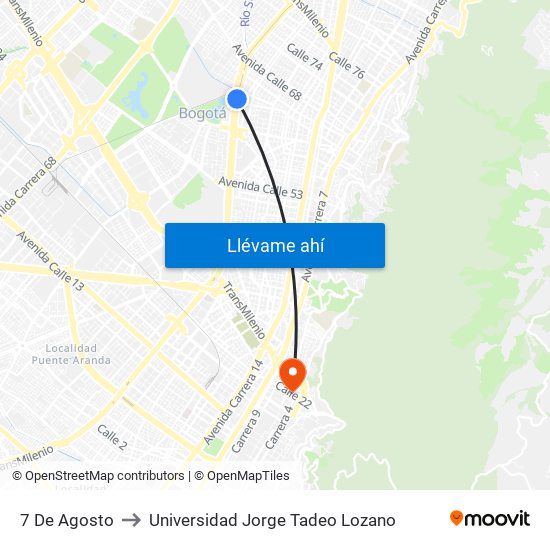 7 De Agosto to Universidad Jorge Tadeo Lozano map