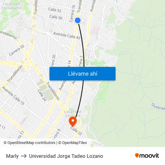 Marly to Universidad Jorge Tadeo Lozano map