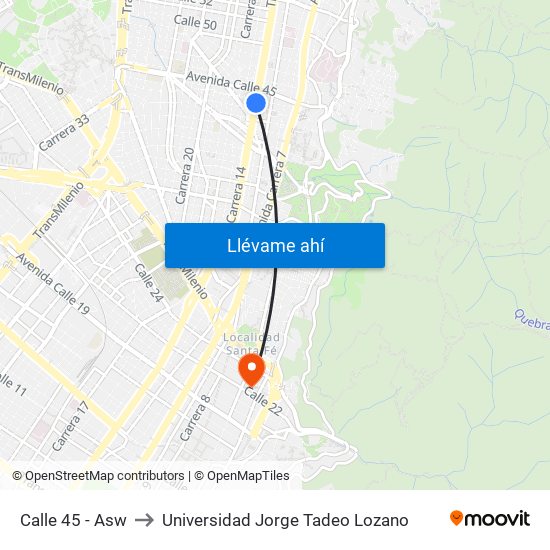 Calle 45 - Asw to Universidad Jorge Tadeo Lozano map