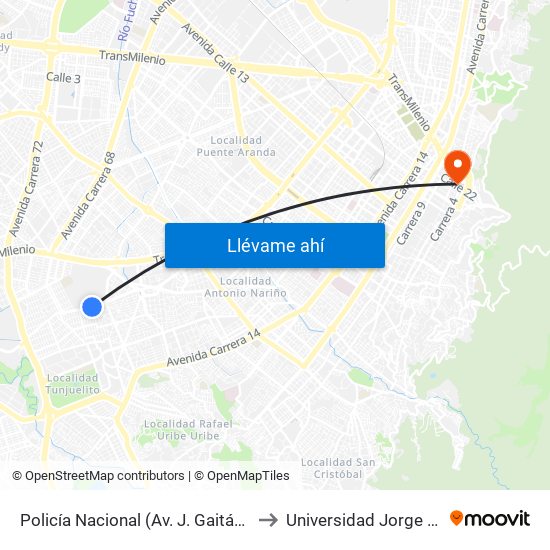 Policía Nacional (Av. J. Gaitán C. - Cl 47a Sur) (A) to Universidad Jorge Tadeo Lozano map