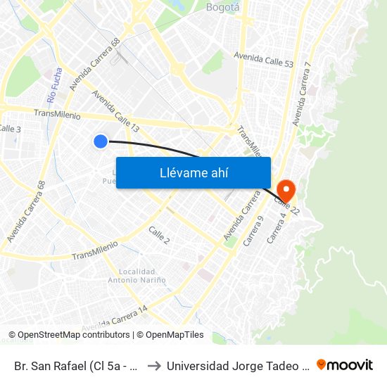 Br. San Rafael (Cl 5a - Kr 53c) to Universidad Jorge Tadeo Lozano map