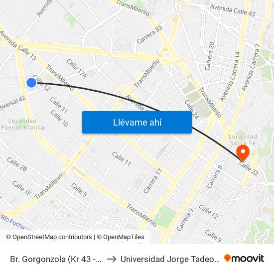 Br. Gorgonzola (Kr 43 - Cl 10a) to Universidad Jorge Tadeo Lozano map