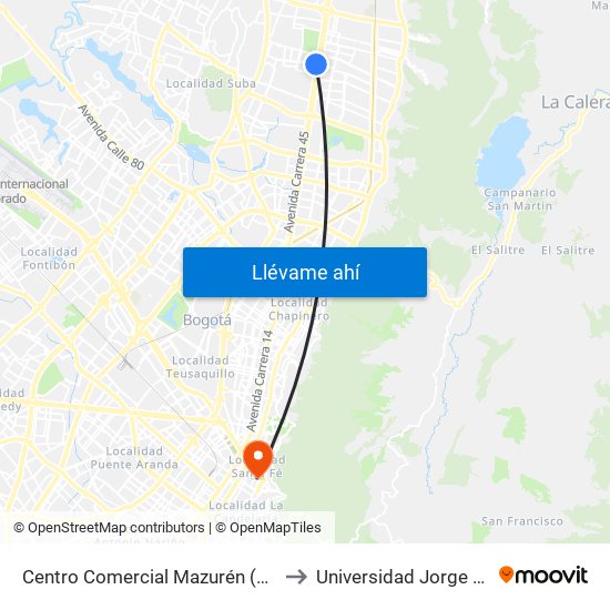 Centro Comercial Mazurén (Cl 152 - Auto Norte) to Universidad Jorge Tadeo Lozano map