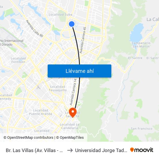 Br. Las Villas (Av. Villas - Cl 128b Bis) to Universidad Jorge Tadeo Lozano map