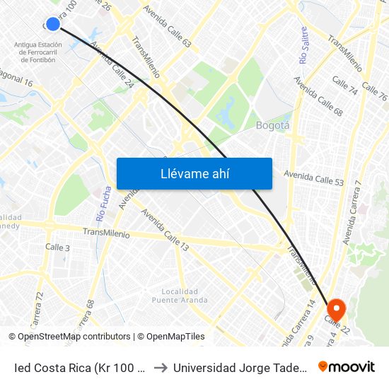 Ied Costa Rica (Kr 100 - Cl 23b) to Universidad Jorge Tadeo Lozano map