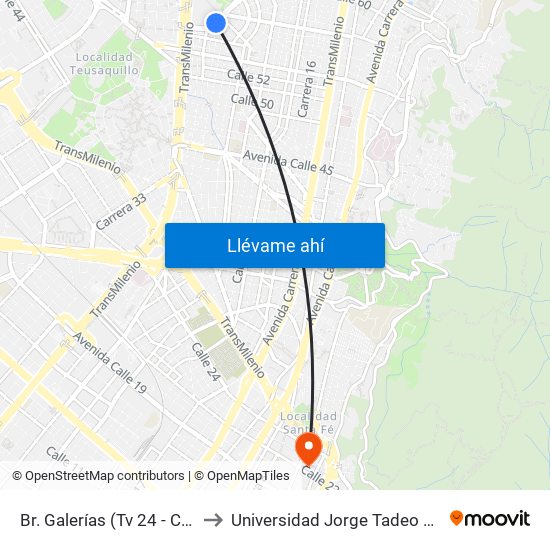 Br. Galerías (Tv 24 - Cl 53b) to Universidad Jorge Tadeo Lozano map