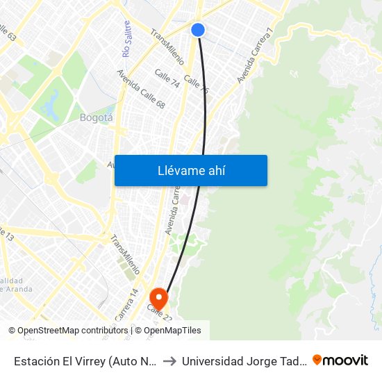 Estación El Virrey (Auto Norte - Cl 88) to Universidad Jorge Tadeo Lozano map