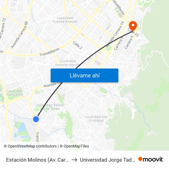 Estación Molinos (Av. Caracas - Kr 7) to Universidad Jorge Tadeo Lozano map