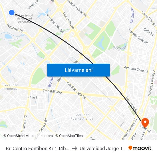 Br. Centro Fontibón Kr 104b (Cl 17 - Kr 104b) to Universidad Jorge Tadeo Lozano map