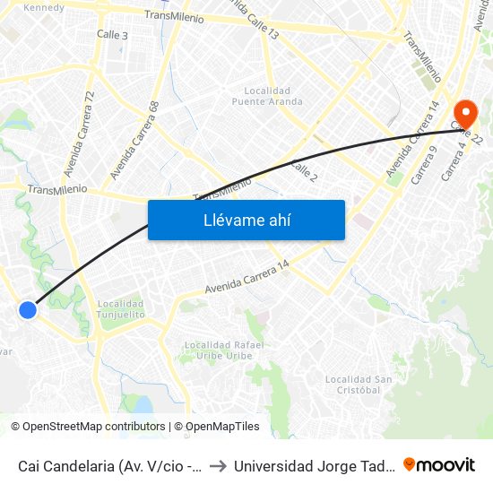 Cai Candelaria (Av. V/cio - Kr 41a) (B) to Universidad Jorge Tadeo Lozano map