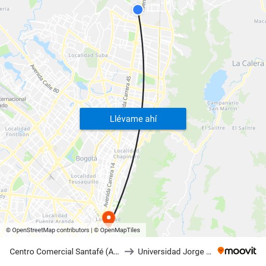 Centro Comercial Santafé (Ac 183 - Auto Norte) to Universidad Jorge Tadeo Lozano map