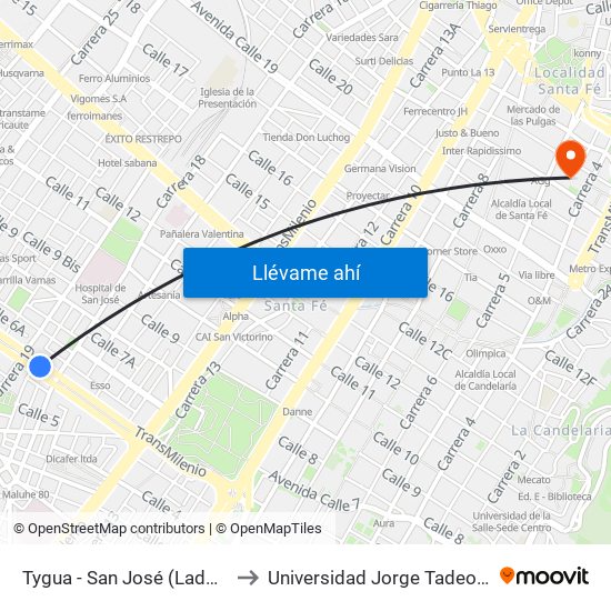 Tygua - San José (Lado Norte) to Universidad Jorge Tadeo Lozano map