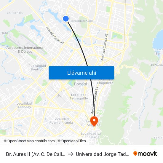 Br. Aures II (Av. C. De Cali - Cl 129d) to Universidad Jorge Tadeo Lozano map