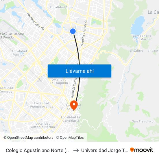 Colegio Agustiniano Norte (Ac 116 - Av. Suba) to Universidad Jorge Tadeo Lozano map