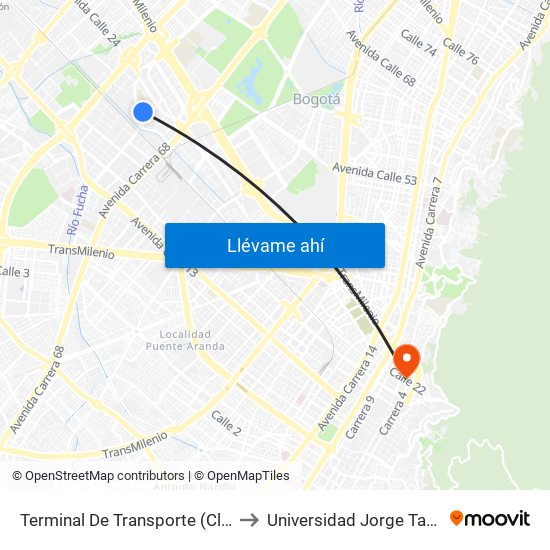 Terminal De Transporte (Cl 22c - Kr 68f) to Universidad Jorge Tadeo Lozano map
