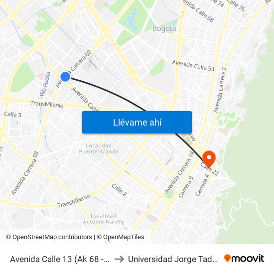 Avenida Calle 13 (Ak 68 - Ac 13) (A) to Universidad Jorge Tadeo Lozano map