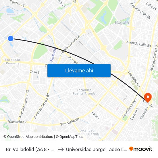 Br. Valladolid (Ac 8 - Kr 84) to Universidad Jorge Tadeo Lozano map