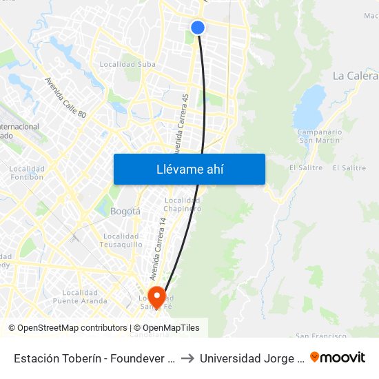 Estación Toberín - Foundever (Auto Norte - Cl 166) to Universidad Jorge Tadeo Lozano map