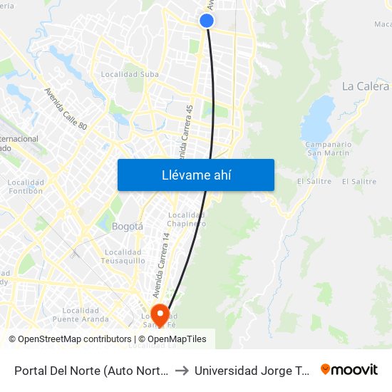 Portal Del Norte (Auto Norte - Cl 172a) (A) to Universidad Jorge Tadeo Lozano map