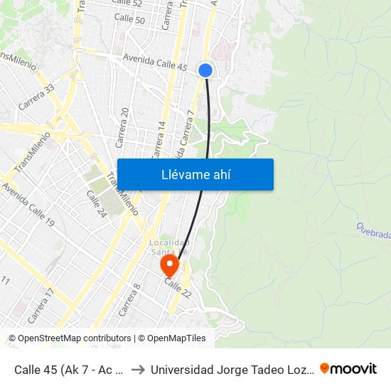 Calle 45 (Ak 7 - Ac 45) to Universidad Jorge Tadeo Lozano map