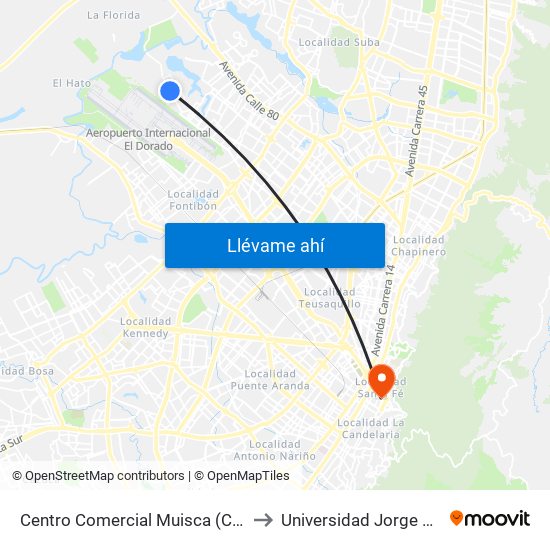 Centro Comercial Muisca (Cl 64 - Kr 118b) (A) to Universidad Jorge Tadeo Lozano map