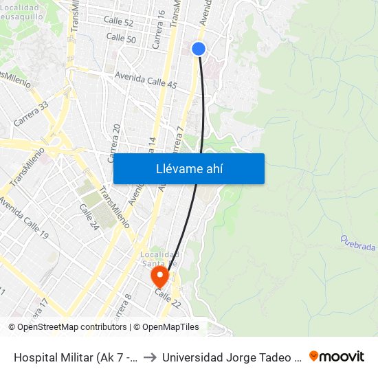 Hospital Militar (Ak 7 - Cl 50) to Universidad Jorge Tadeo Lozano map