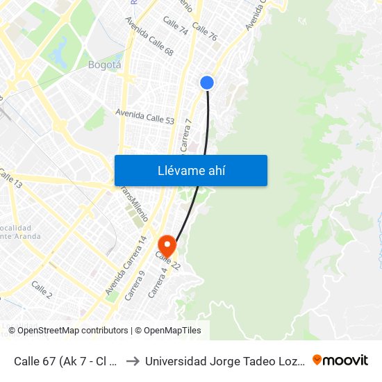 Calle 67 (Ak 7 - Cl 66) to Universidad Jorge Tadeo Lozano map