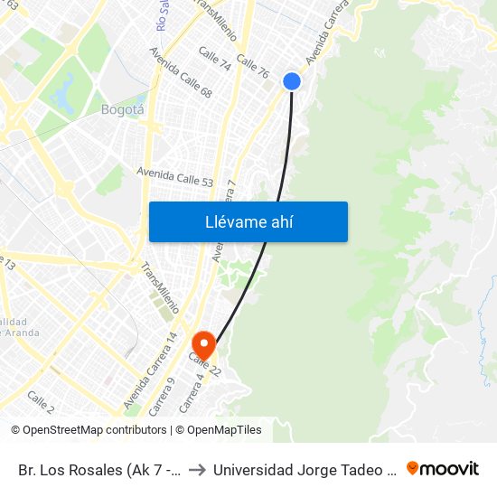 Br. Los Rosales (Ak 7 - Cl 78) to Universidad Jorge Tadeo Lozano map