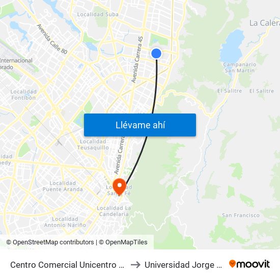 Centro Comercial Unicentro (Ak 15 - Cl 124) (A) to Universidad Jorge Tadeo Lozano map