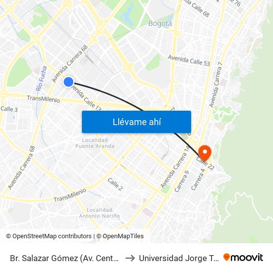 Br. Salazar Gómez (Av. Centenario - Kr 65) (A) to Universidad Jorge Tadeo Lozano map