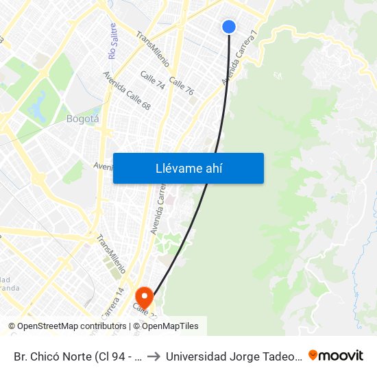 Br. Chicó Norte (Cl 94 - Kr 11a) to Universidad Jorge Tadeo Lozano map