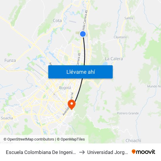 Escuela Colombiana De Ingeniería (Auto Norte - Cl 205) to Universidad Jorge Tadeo Lozano map