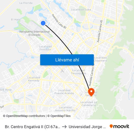 Br. Centro Engativá II (Cl 67a - Tv 113b Bis) (A) to Universidad Jorge Tadeo Lozano map