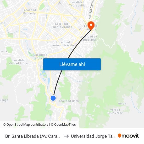 Br. Santa Librada (Av. Caracas - Cl 73 Sur) to Universidad Jorge Tadeo Lozano map