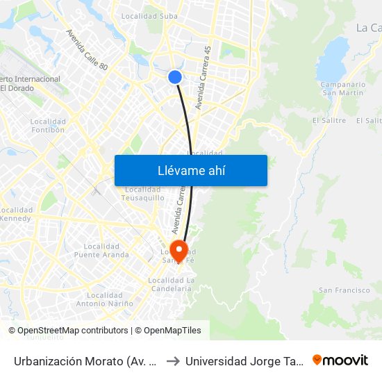 Urbanización Morato (Av. Suba - Cl 115) to Universidad Jorge Tadeo Lozano map