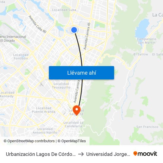 Urbanización Lagos De Córdoba (Av. Suba - Cl 120) to Universidad Jorge Tadeo Lozano map