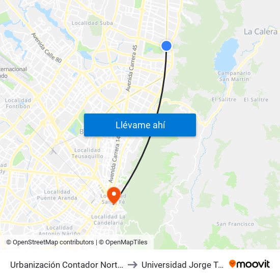 Urbanización Contador Norte (Ak 9 - Ac 134) to Universidad Jorge Tadeo Lozano map