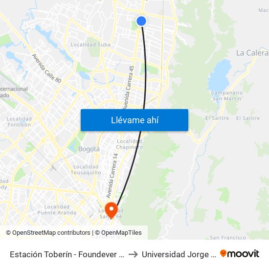 Estación Toberín - Foundever (Auto Norte - Cl 164) to Universidad Jorge Tadeo Lozano map