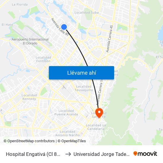 Hospital Engativá (Cl 82 - Ak 96) to Universidad Jorge Tadeo Lozano map